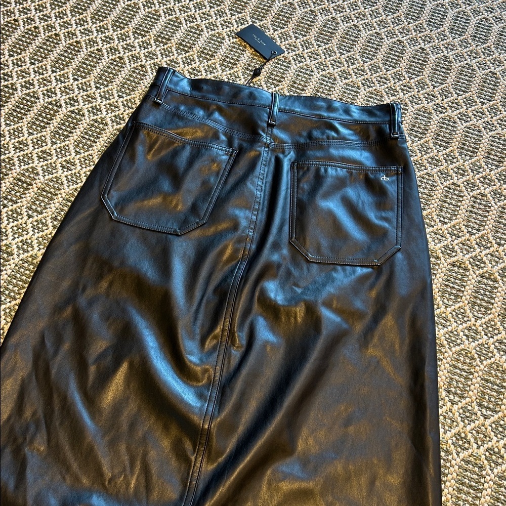 Rag & Bone Boho Moto Chic Sid Black Faux Vegan Leather MIDI Skirt | Sz 27 | NWT - Picture 6 of 12